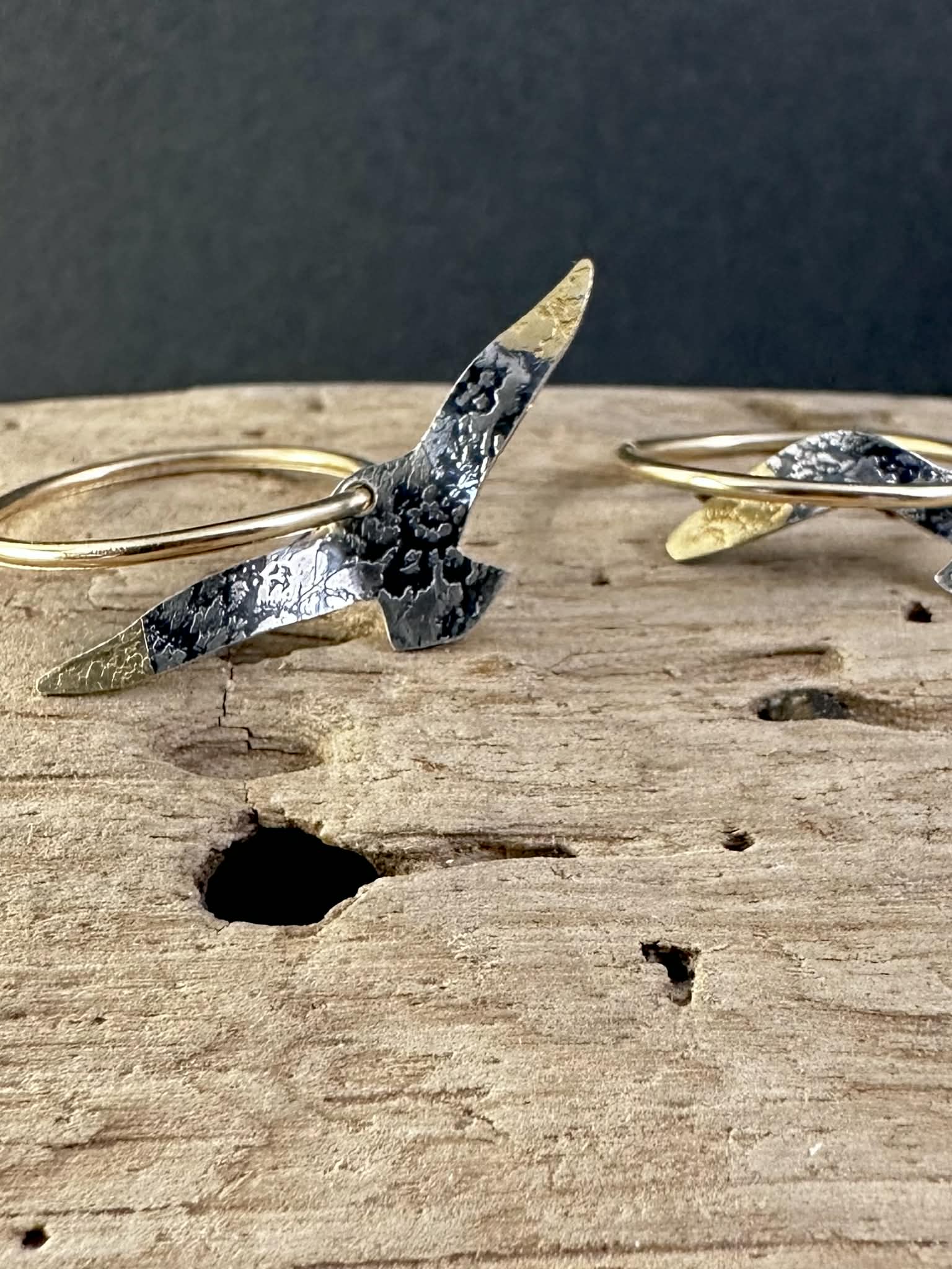 Oiseaux - Boucles d'oreilles sur aneaux or 10 K