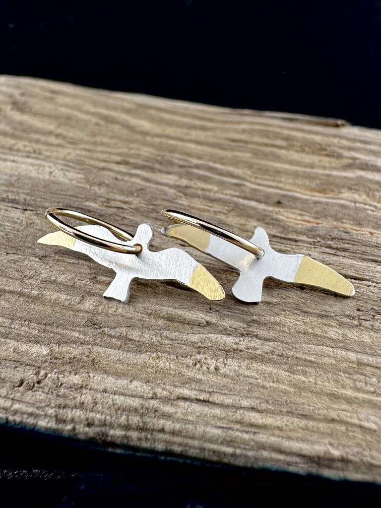 Oiseaux - Boucles d'oreilles sur anneaux 10 k