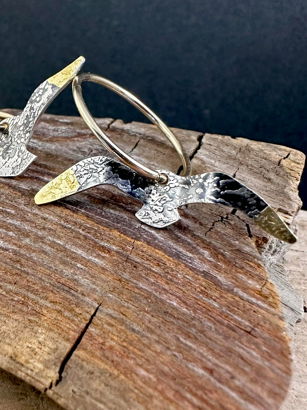 Oiseaux - Boucles d'oreilles sur aneaux or 10 K