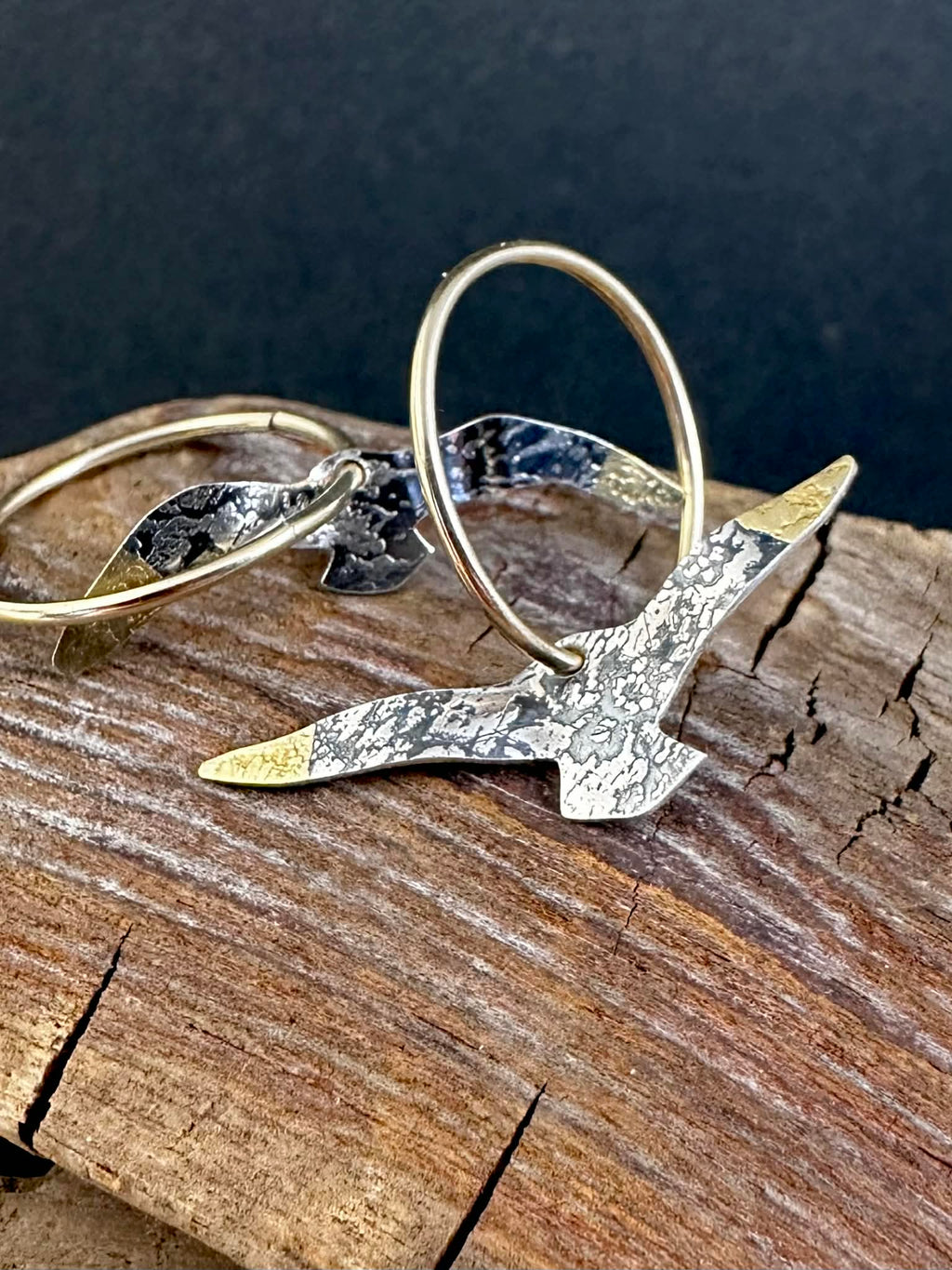 Oiseaux - Boucles d'oreilles sur aneaux or 10 K